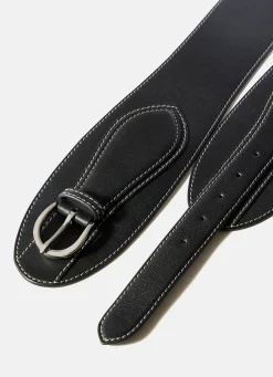 Black Leather Wide Waist Belt