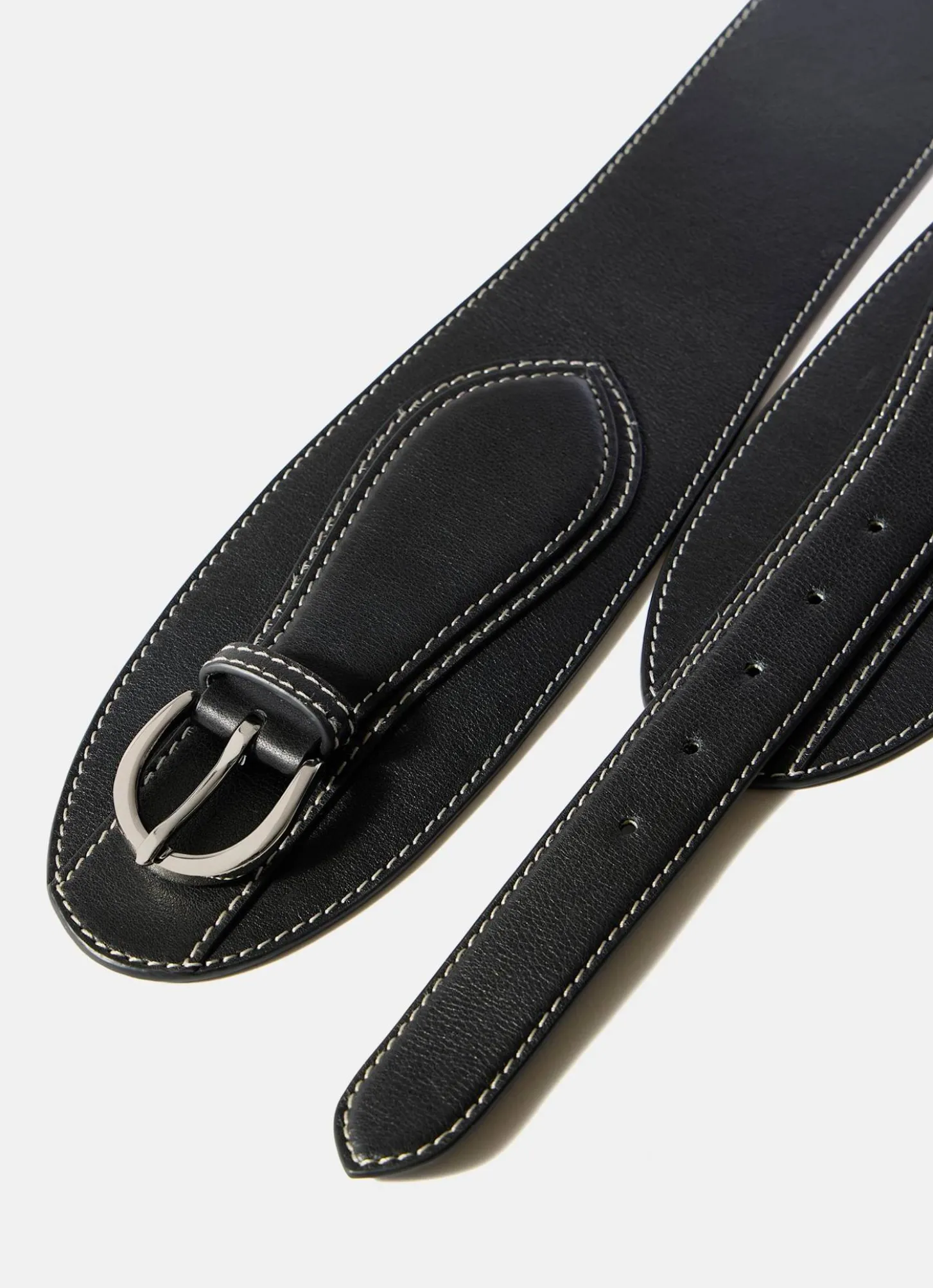 Black Leather Wide Waist Belt