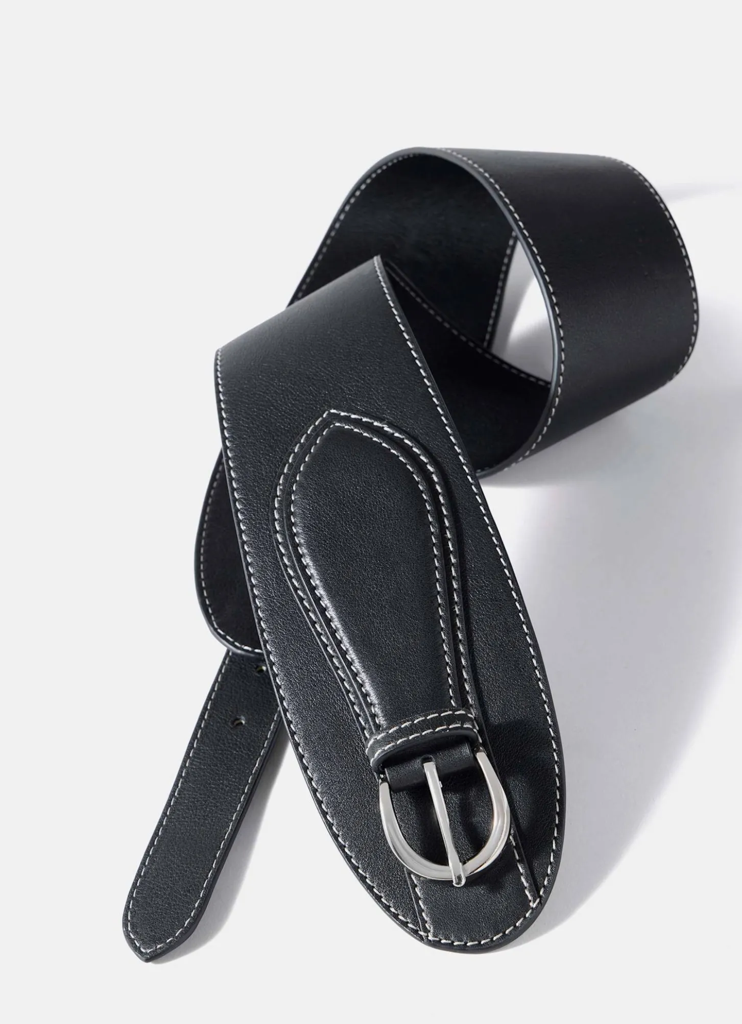 Black Leather Wide Waist Belt