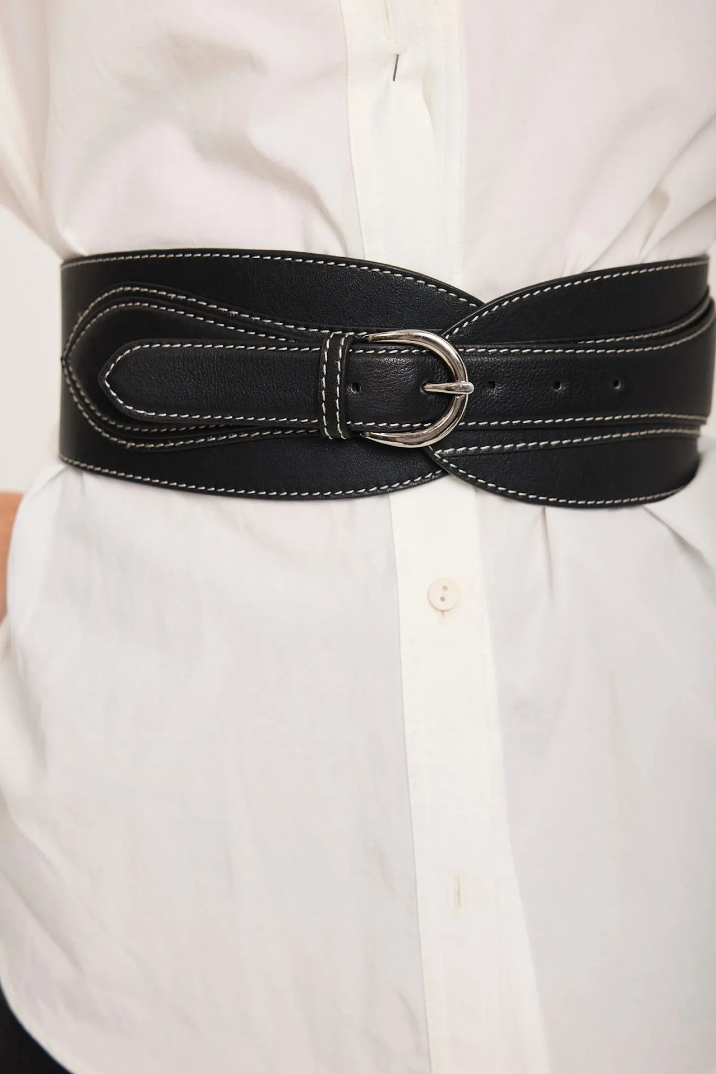 Black Leather Wide Waist Belt