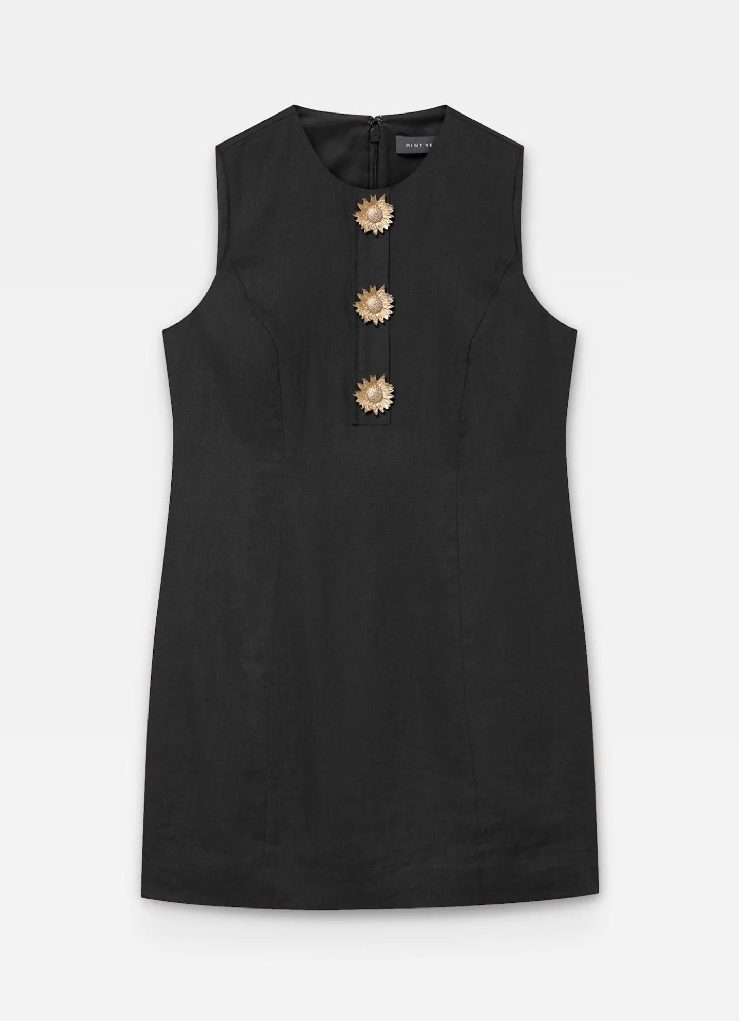 Black Linen Sunray Button Mini Dress