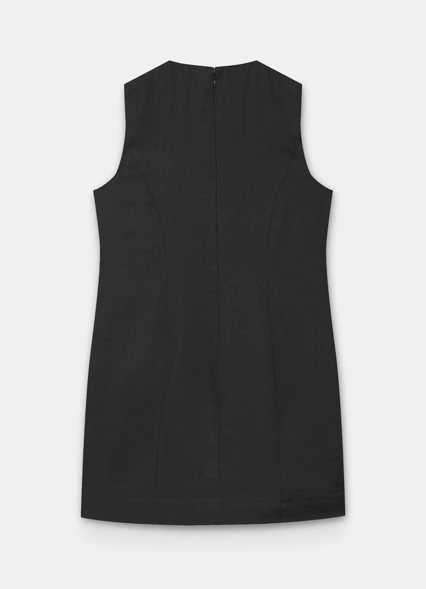 Black Linen Sunray Button Mini Dress