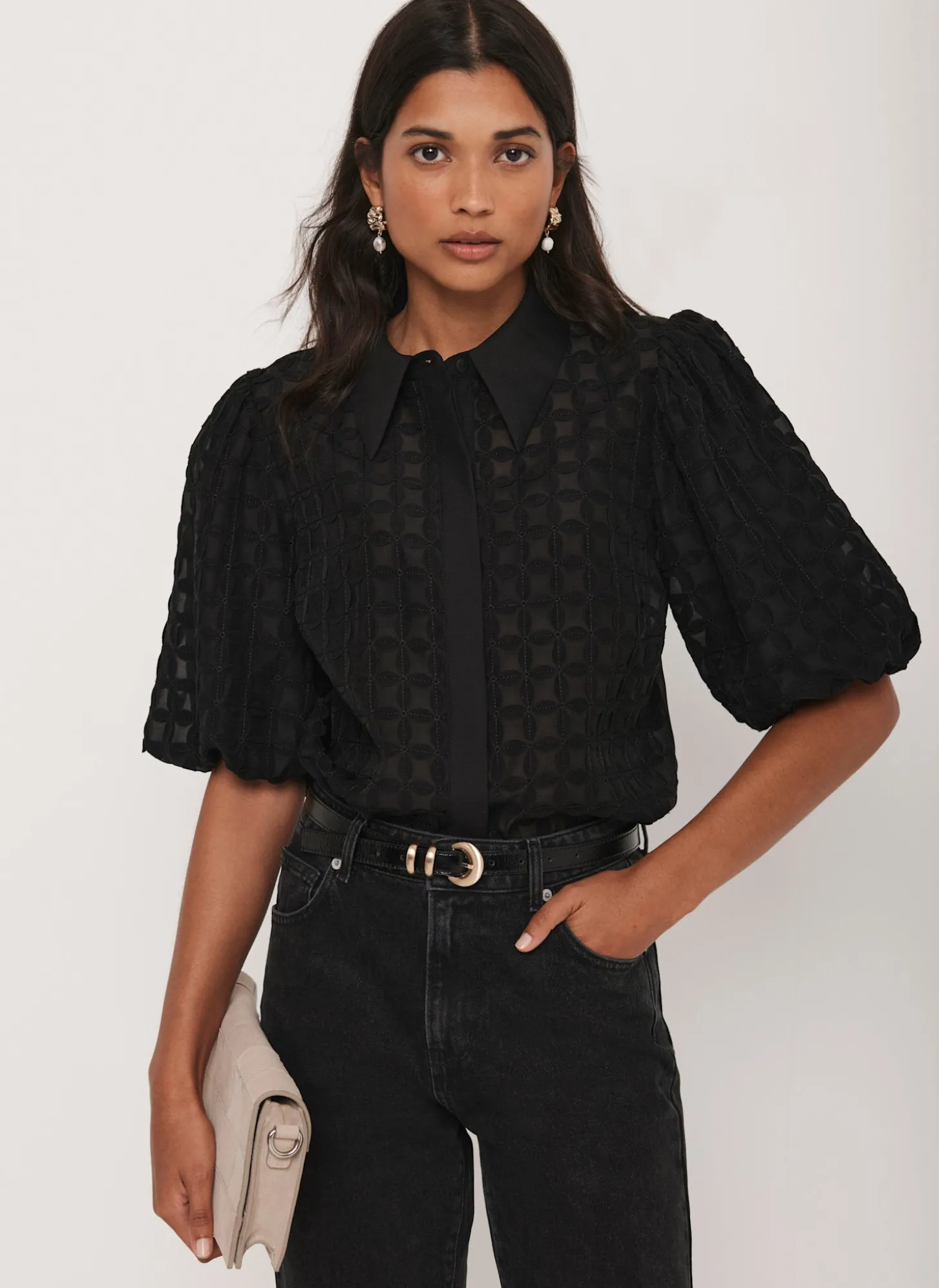 Black Petal Detail Shirt