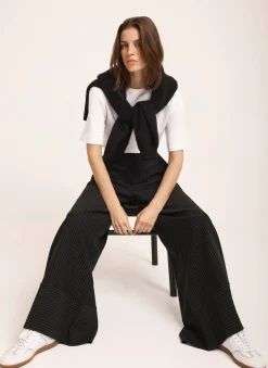 Black Pinstripe Wide Trousers