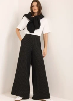 Black Pinstripe Wide Trousers