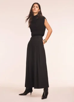 Black Pleat Detail Crop Wide Trousers