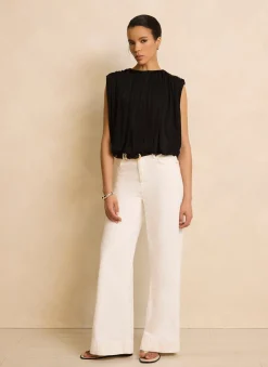 Black Pleated Bubble Hem Top