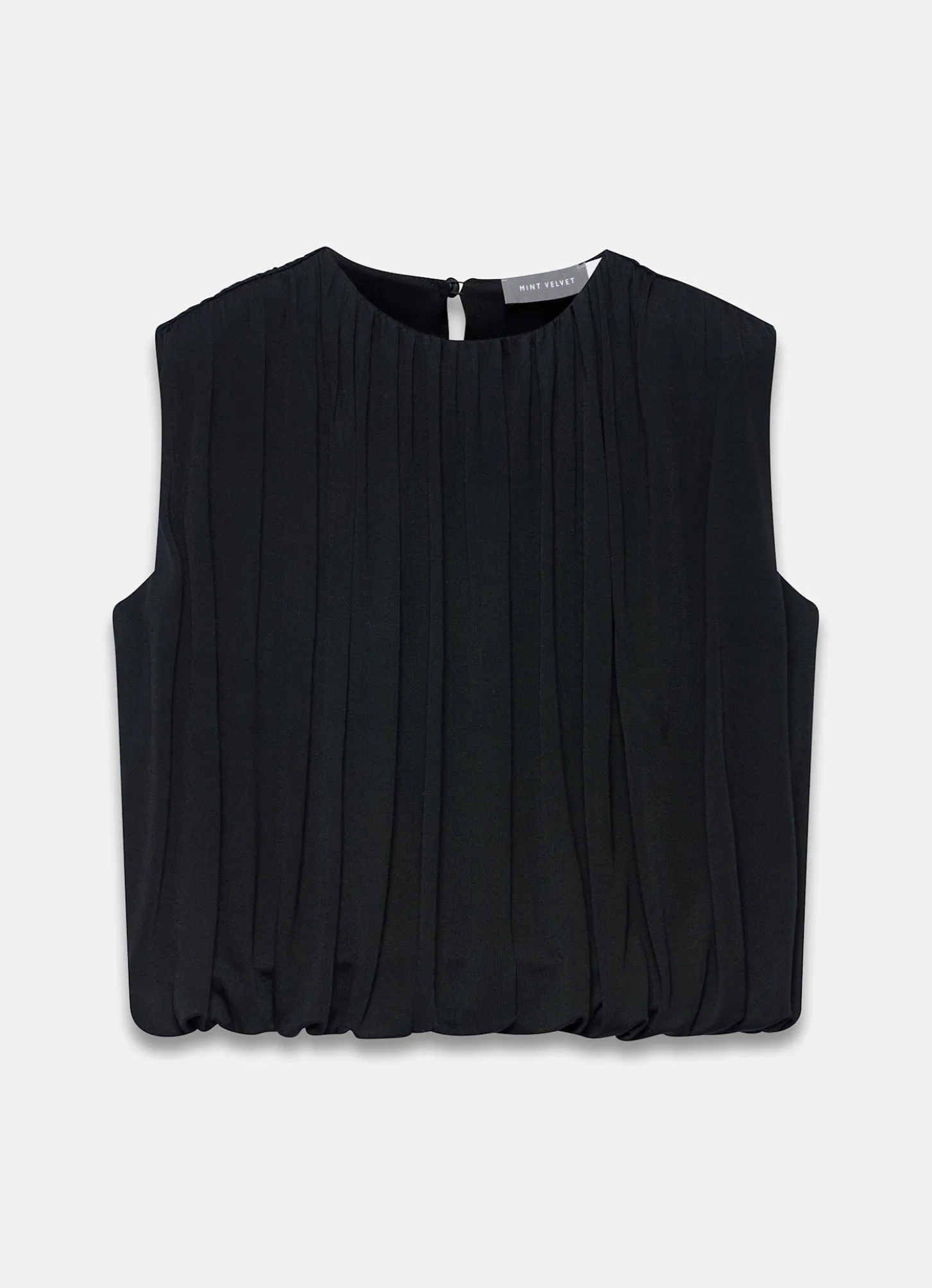 Black Pleated Bubble Hem Top