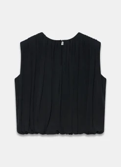 Black Pleated Bubble Hem Top