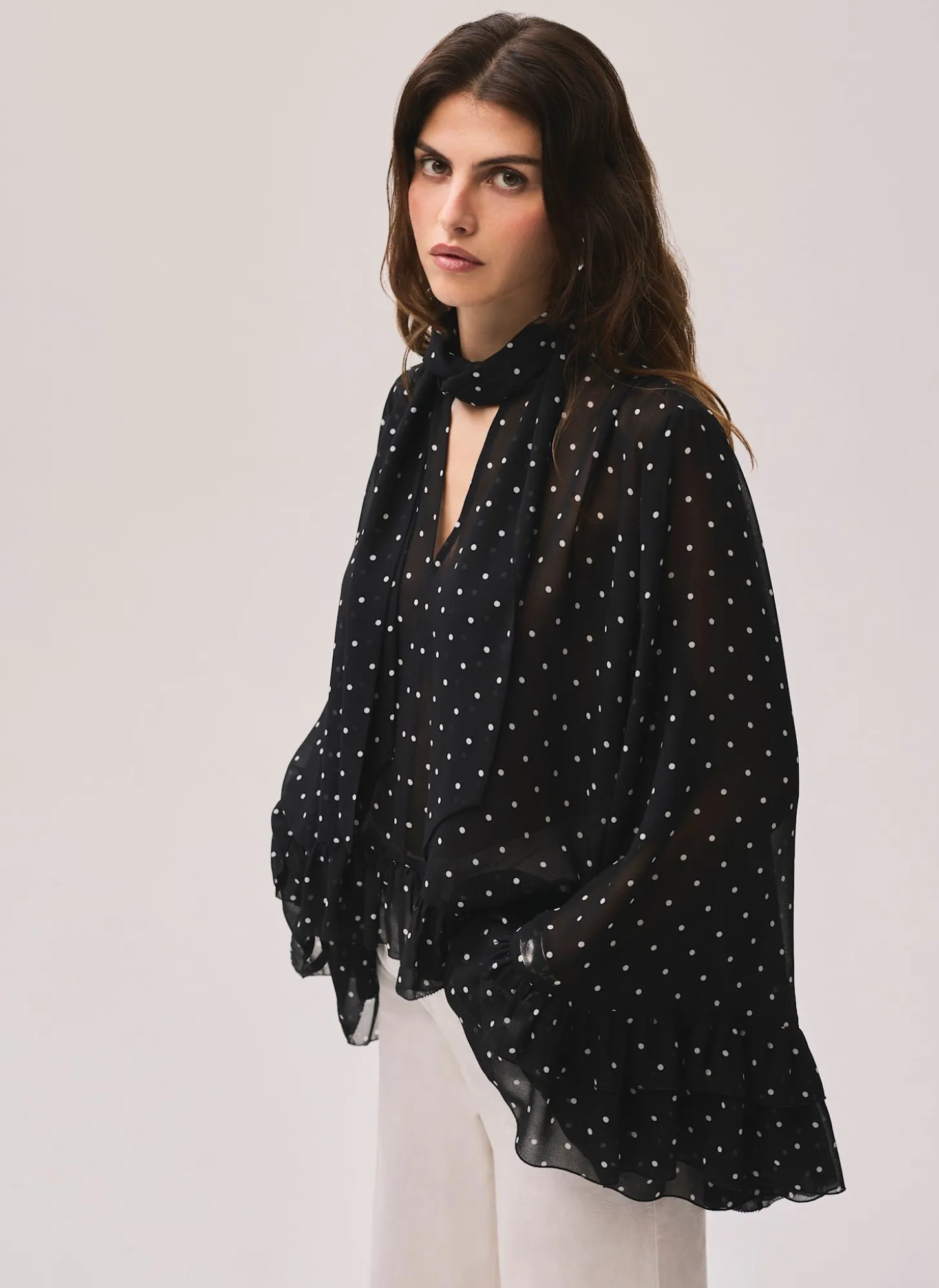 Black Polka Dot Print Blouse