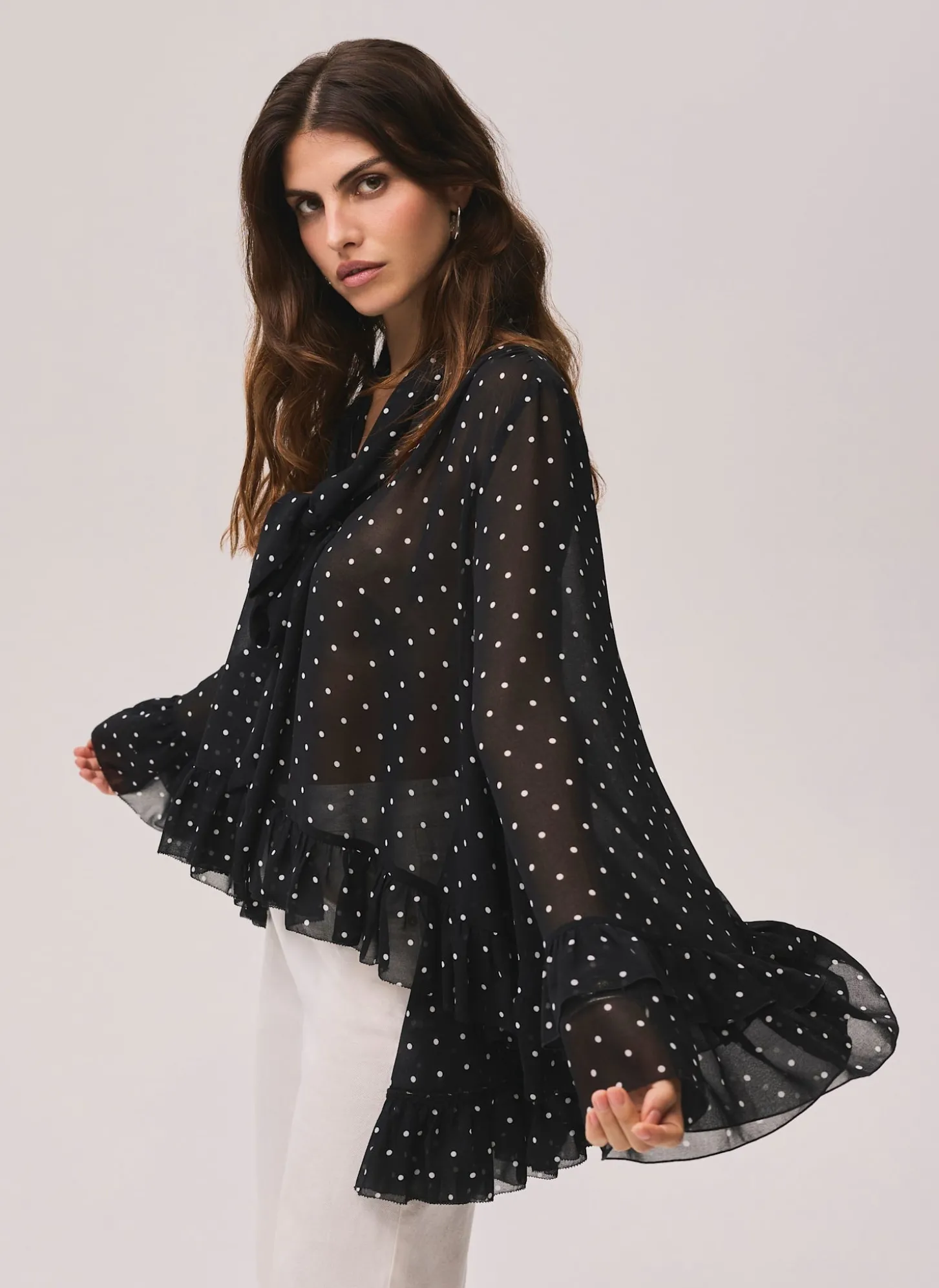 Black Polka Dot Print Blouse