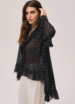 Black Polka Dot Print Blouse