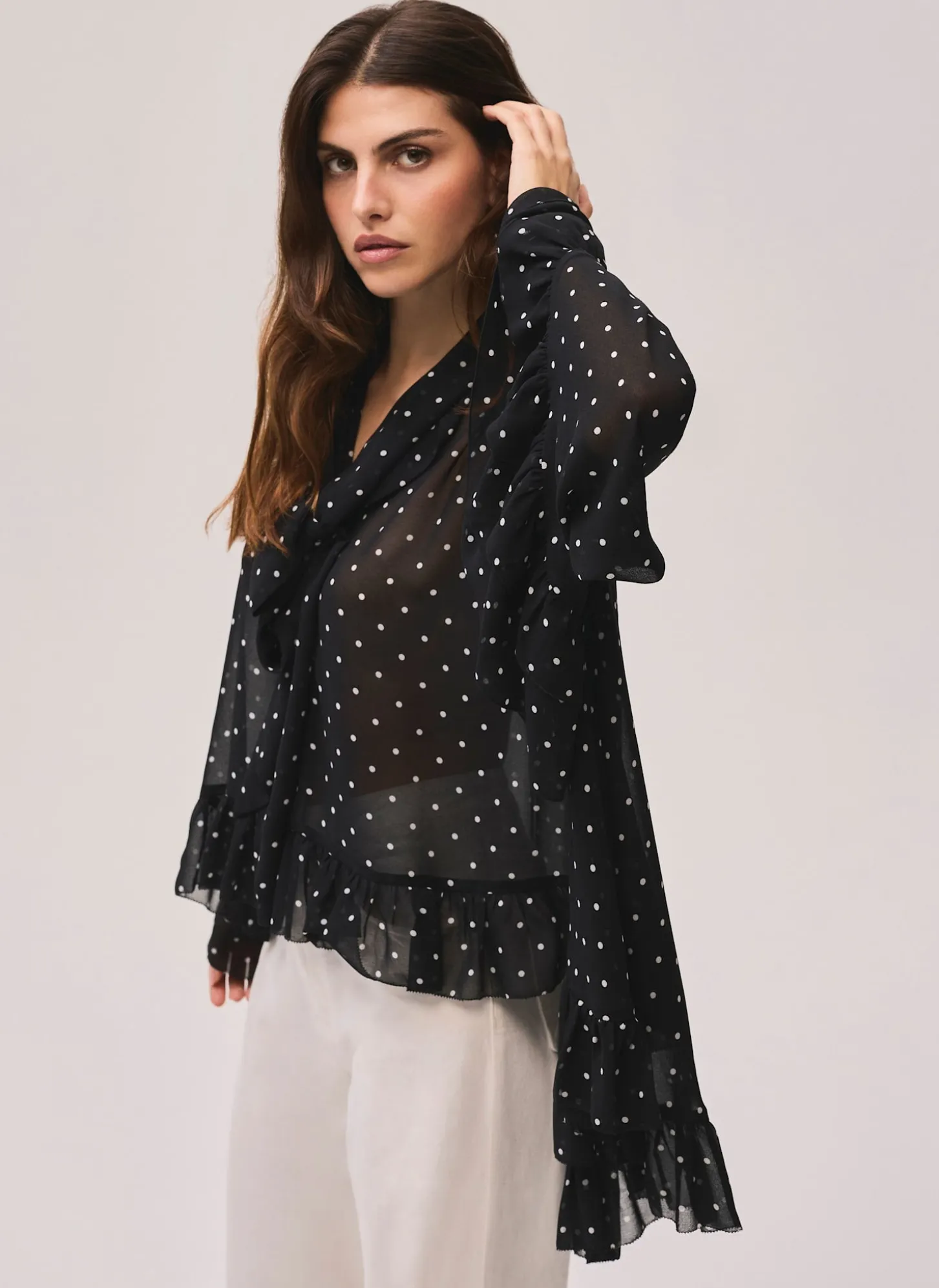 Black Polka Dot Print Blouse