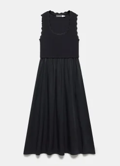 Black Scallop Trim Midi Dress