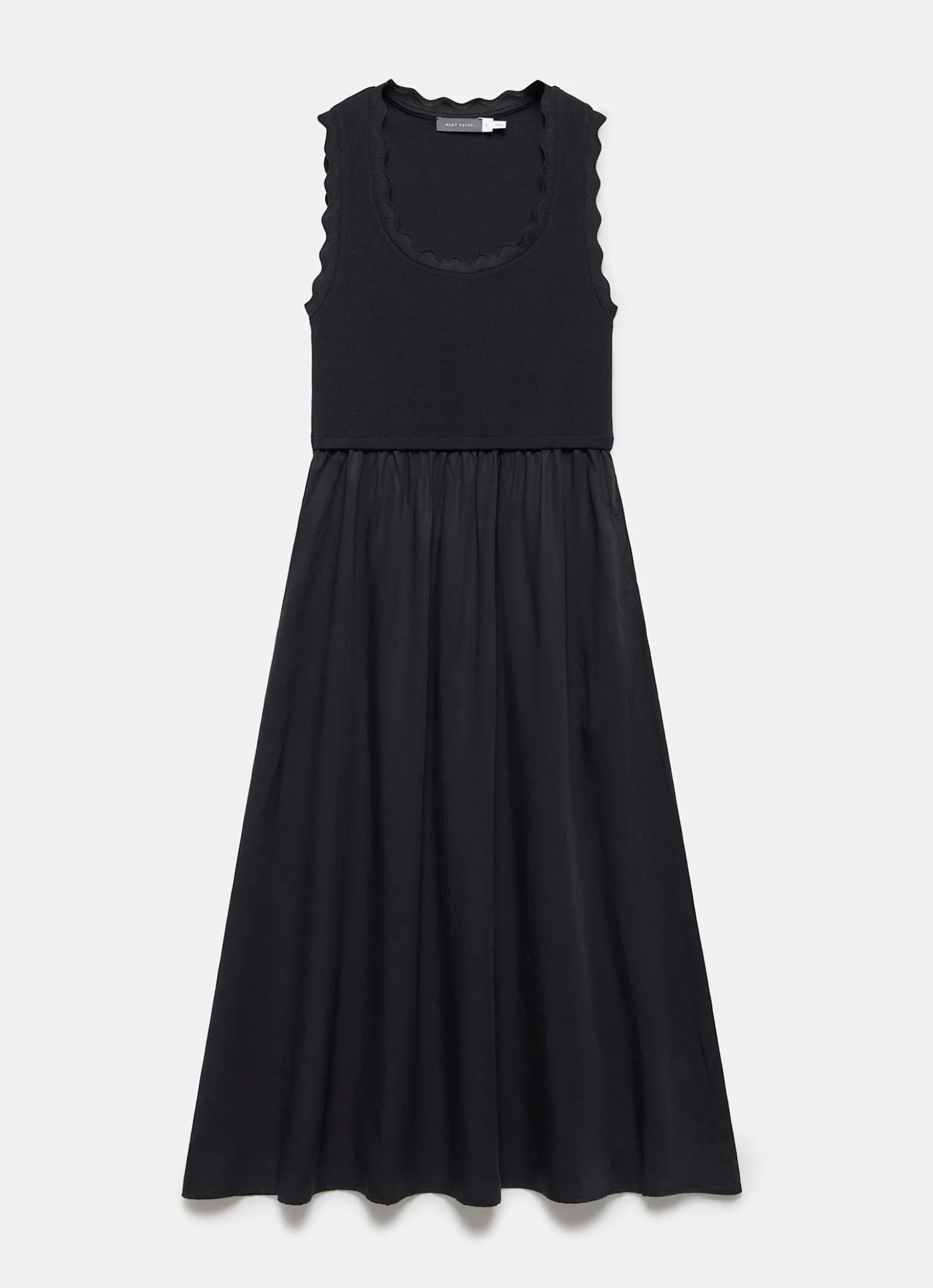 Black Scallop Trim Midi Dress