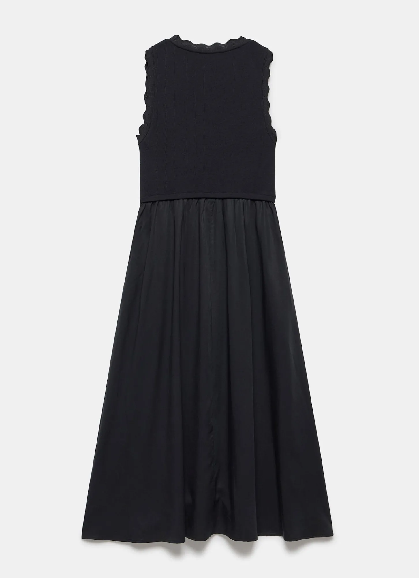Black Scallop Trim Midi Dress