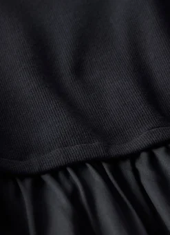 Black Scallop Trim Midi Dress
