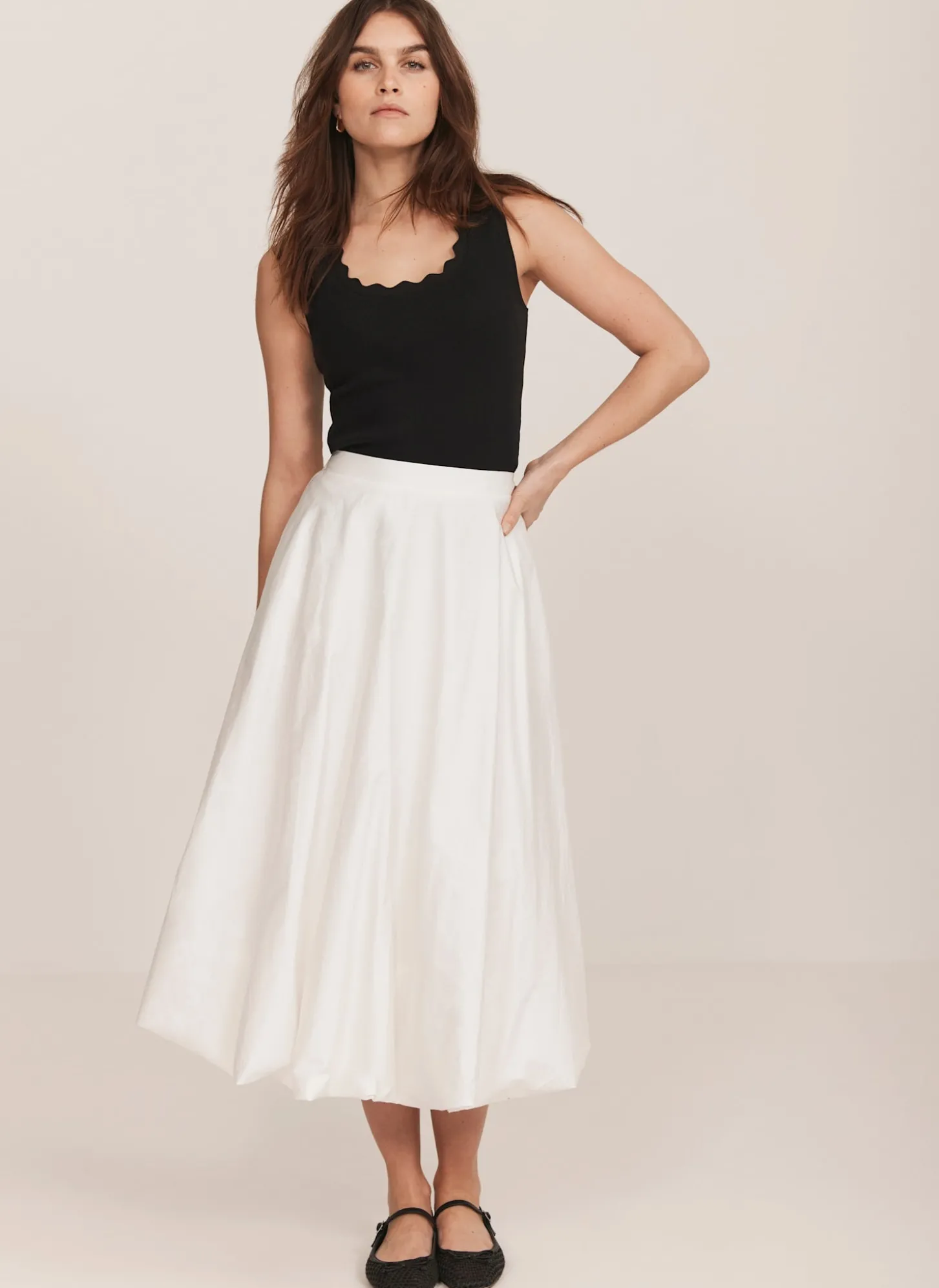 Black Scallop Trim Vest Top