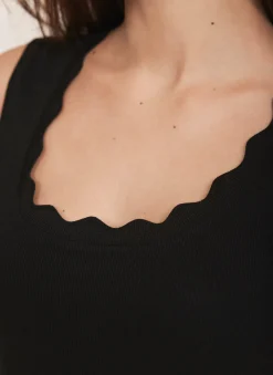 Black Scallop Trim Vest Top
