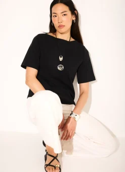 Black Slash Neck T Shirt