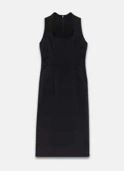 Black Sleeveless Fitted Midi Dress