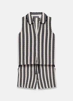 Black Stripe Beach Short Set