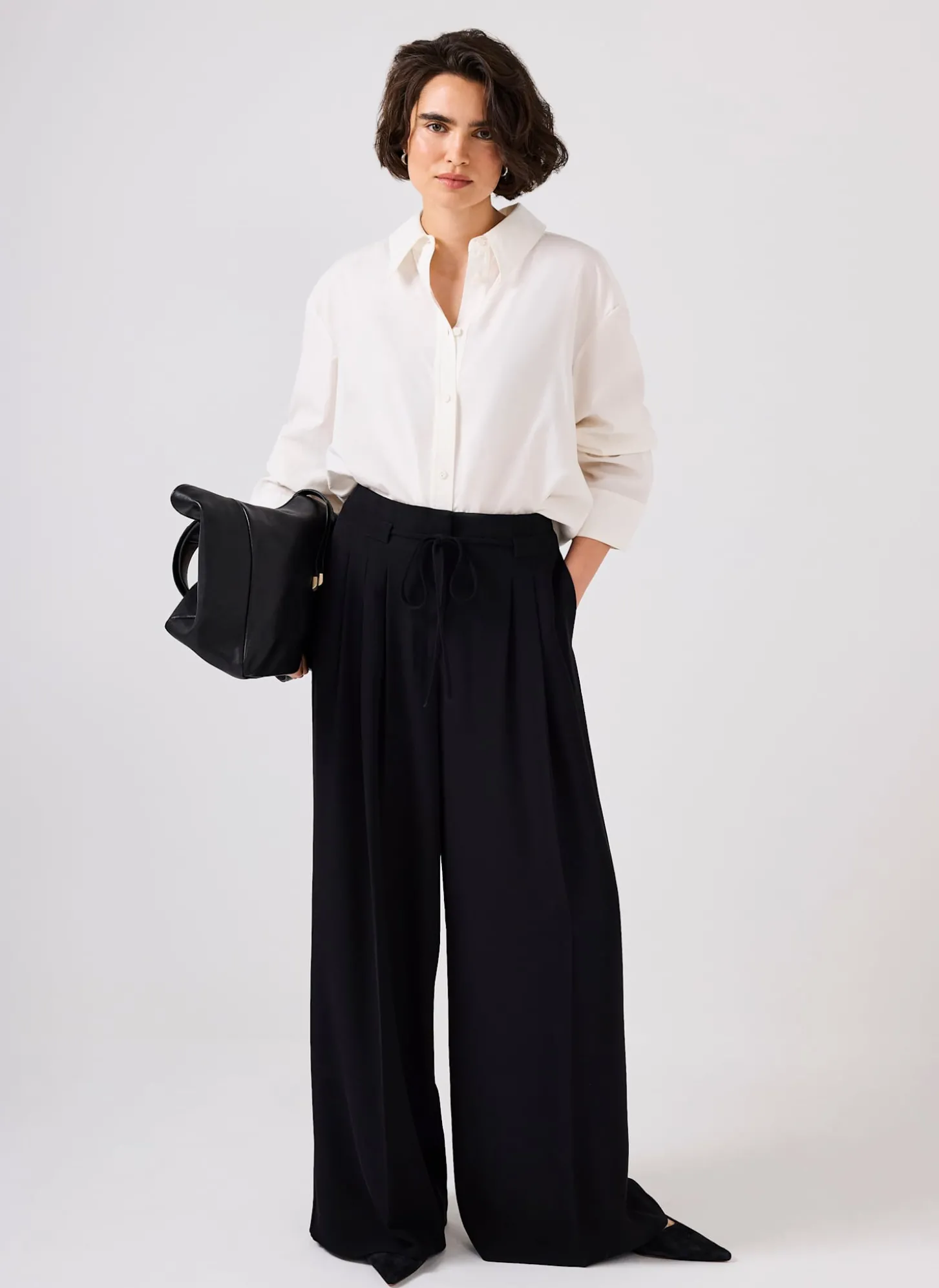 Black Tie Detail Wide Trousers