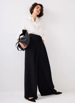 Black Tie Detail Wide Trousers