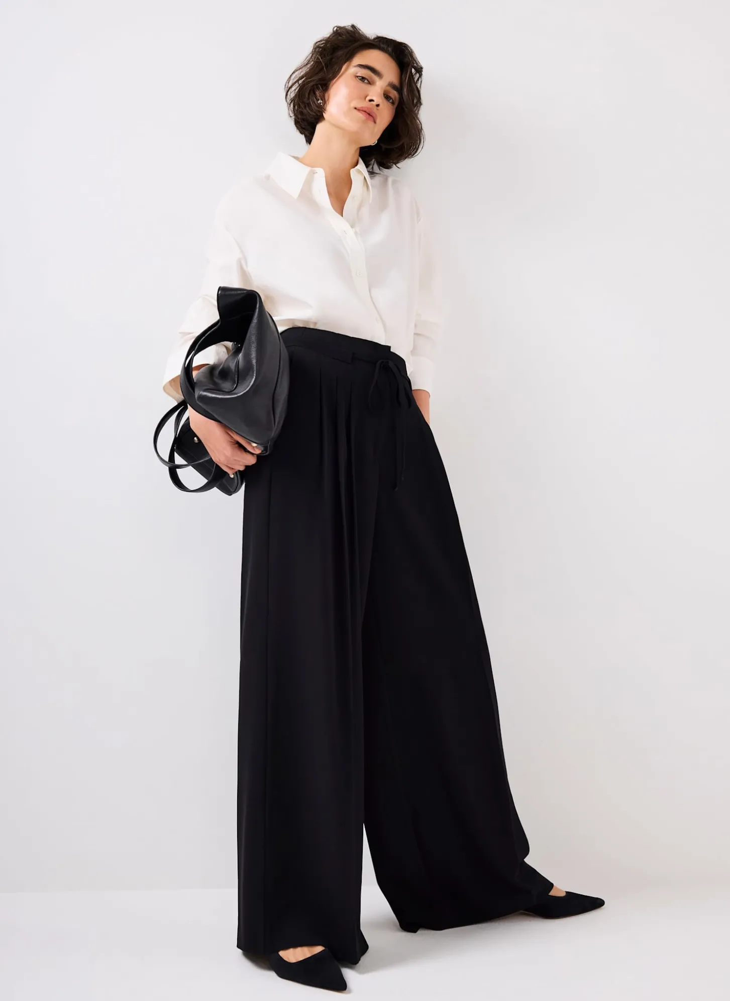Black Tie Detail Wide Trousers