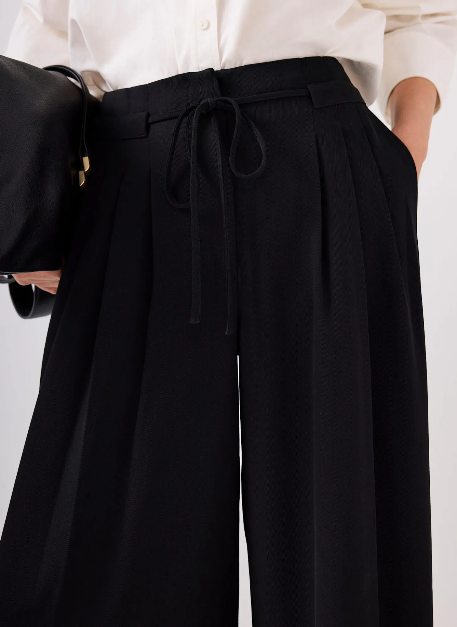 Black Tie Detail Wide Trousers
