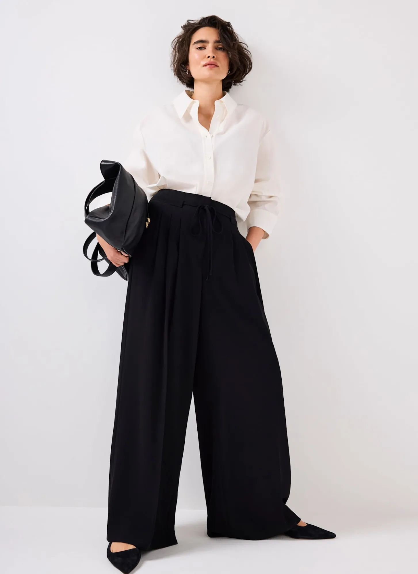 Black Tie Detail Wide Trousers