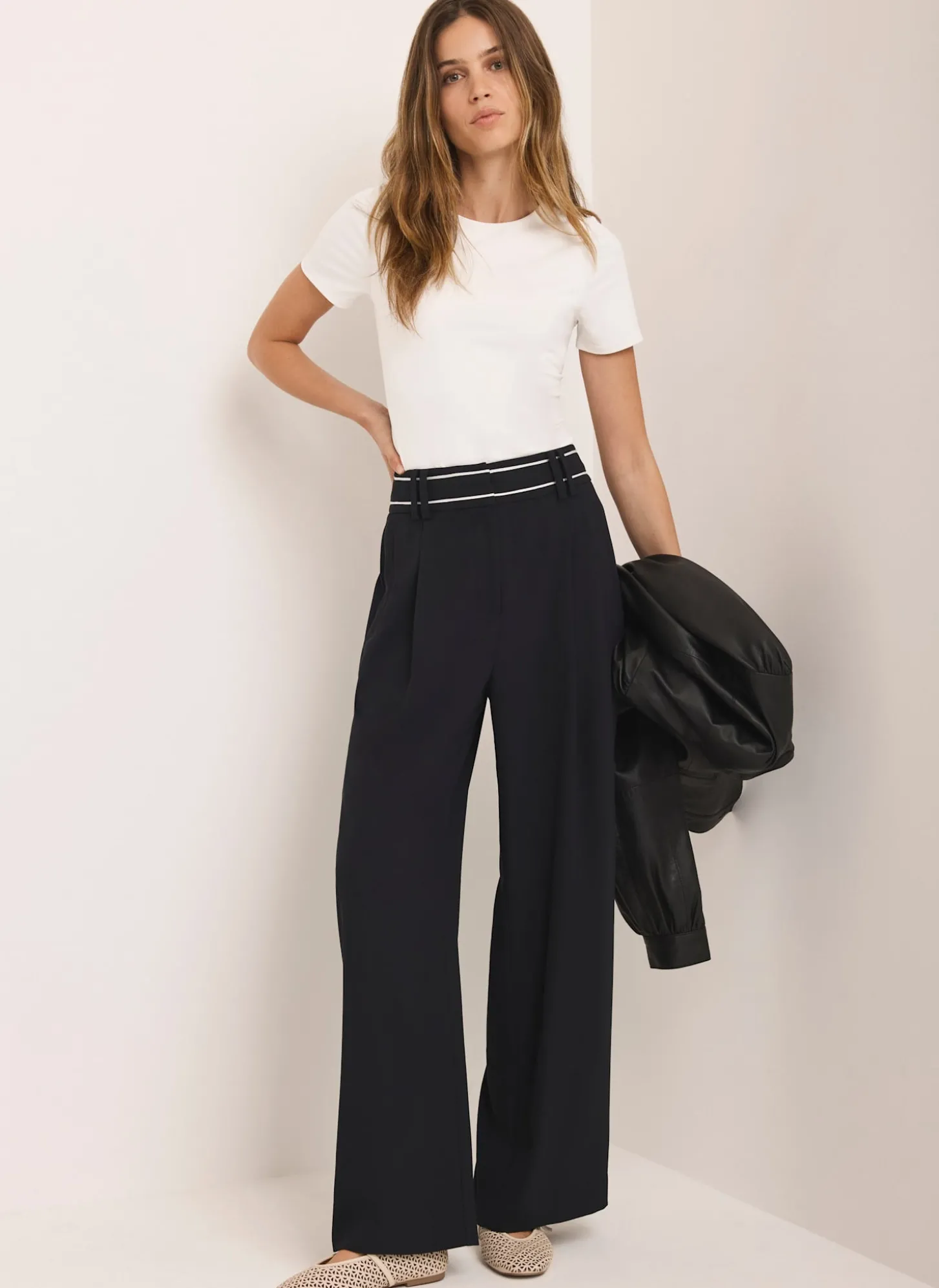 Black Waist Detail Wide Trousers