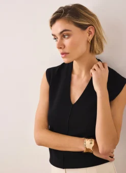 Black Wool Blend Sleeveless Knit Top
