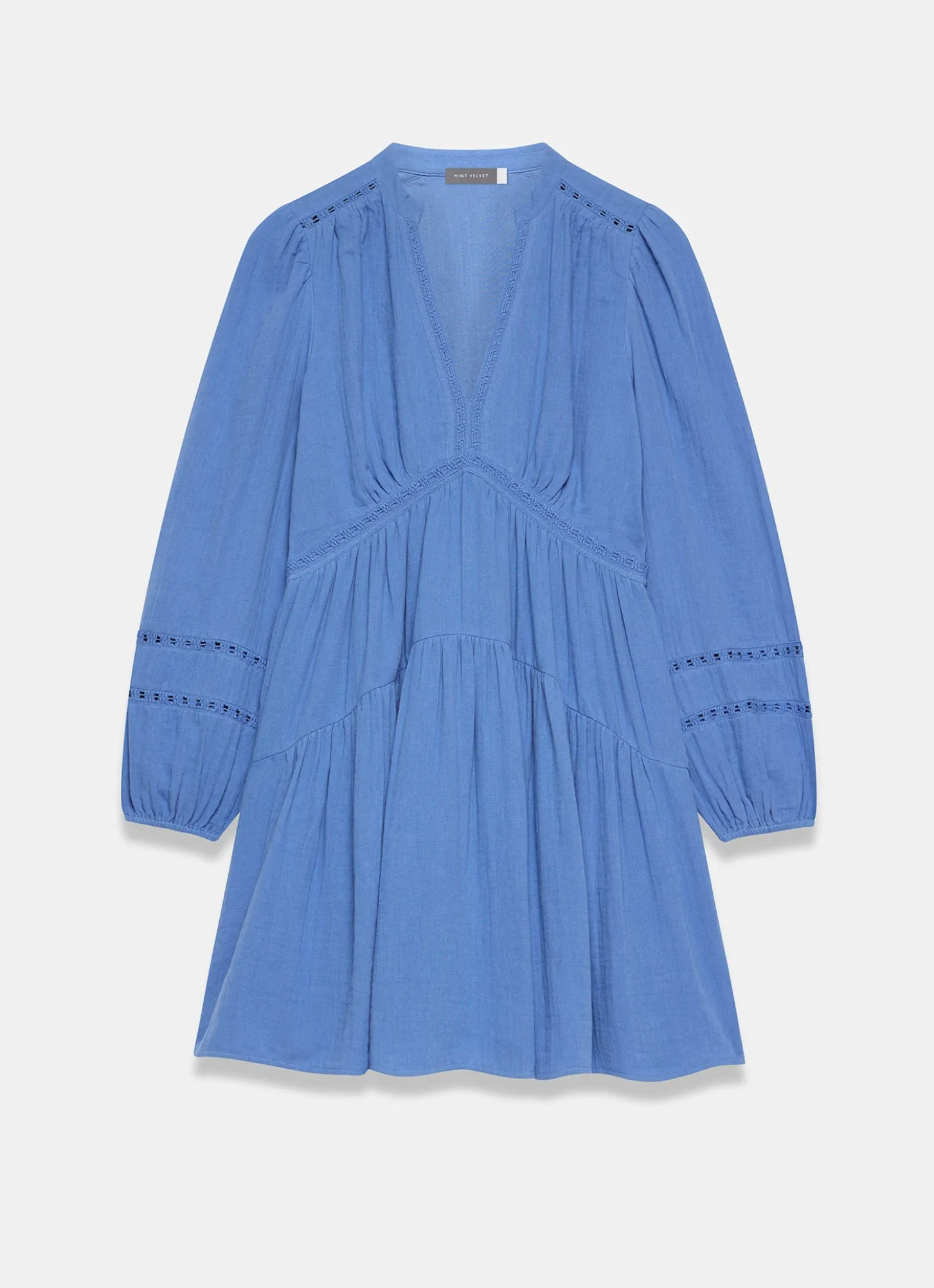 Blue Cotton Cheesecloth Mini Dress