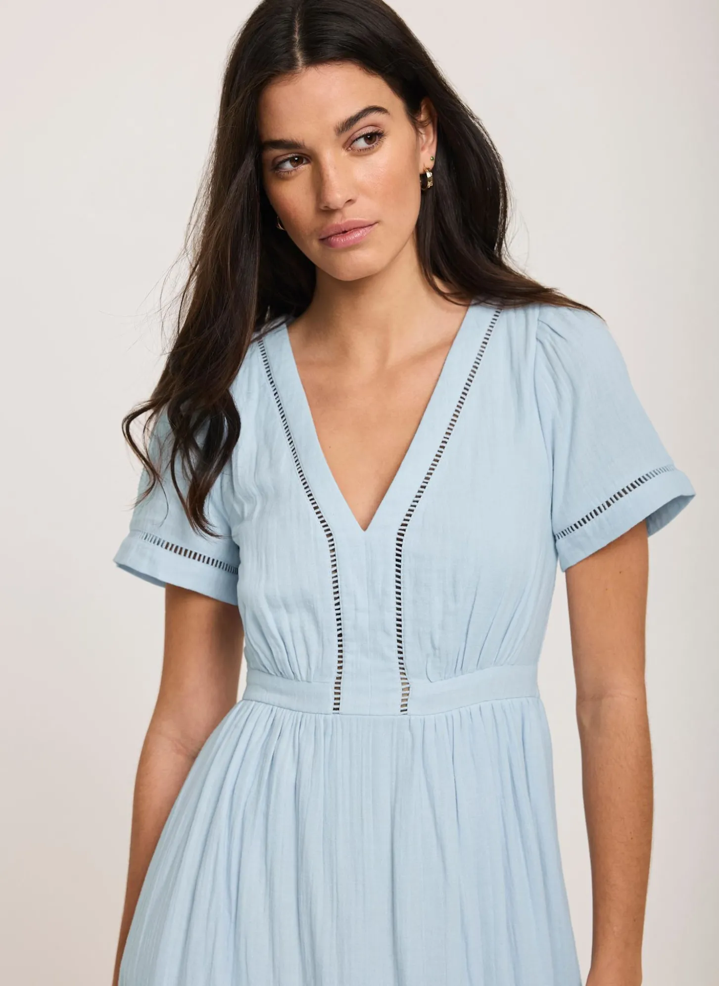 Blue Cotton Cheesecloth Midi Dress