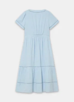 Blue Cotton Cheesecloth Midi Dress