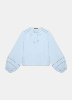 Blue Cotton Cheesecloth Open Stitch Blouse