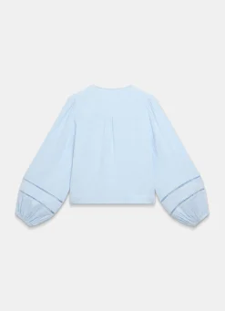 Blue Cotton Cheesecloth Open Stitch Blouse