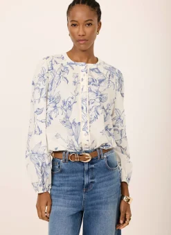 Blue Cotton Floral Print Blouse