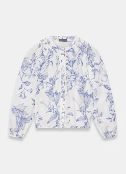 Blue Cotton Floral Print Blouse