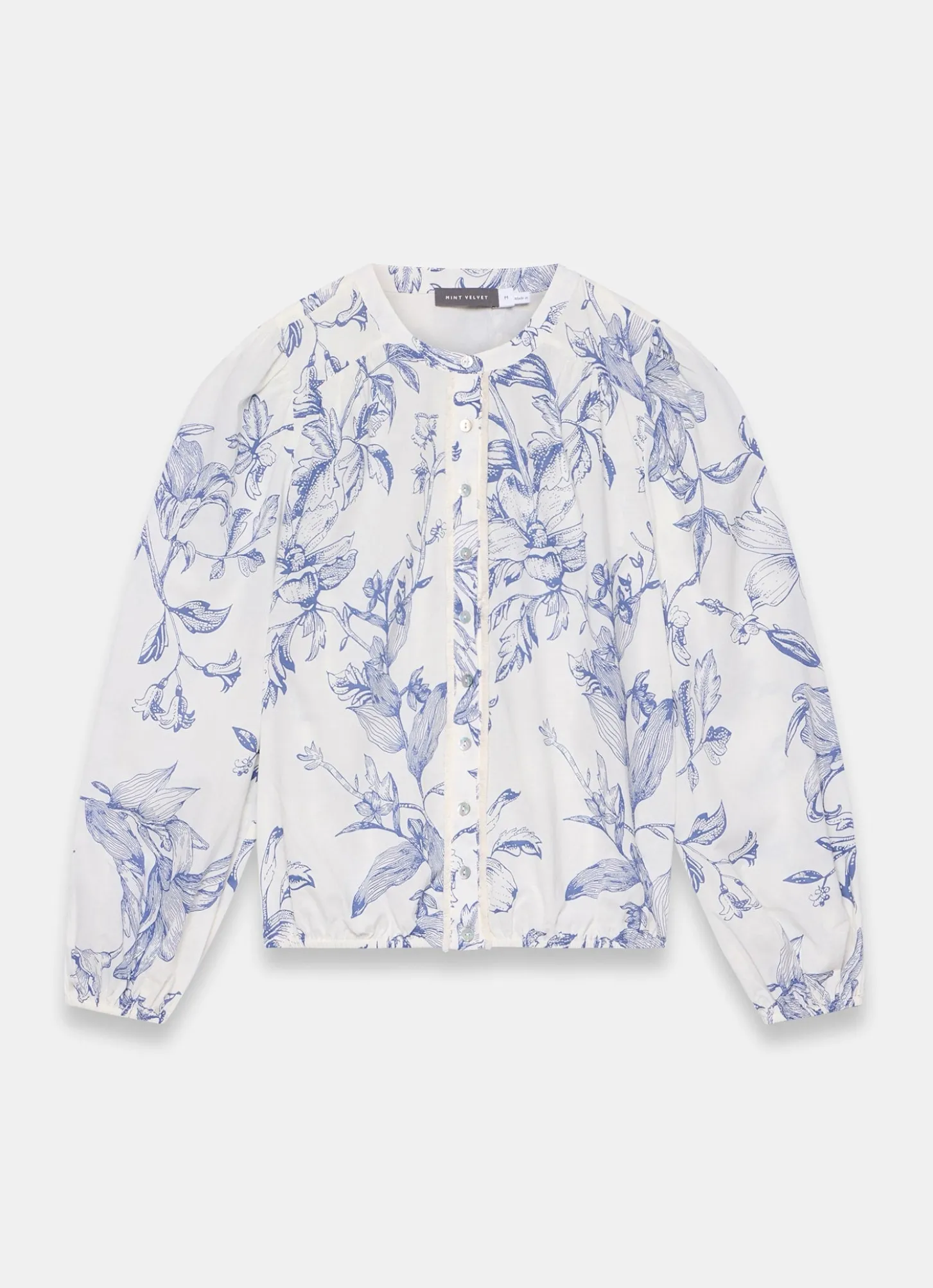 Blue Cotton Floral Print Blouse