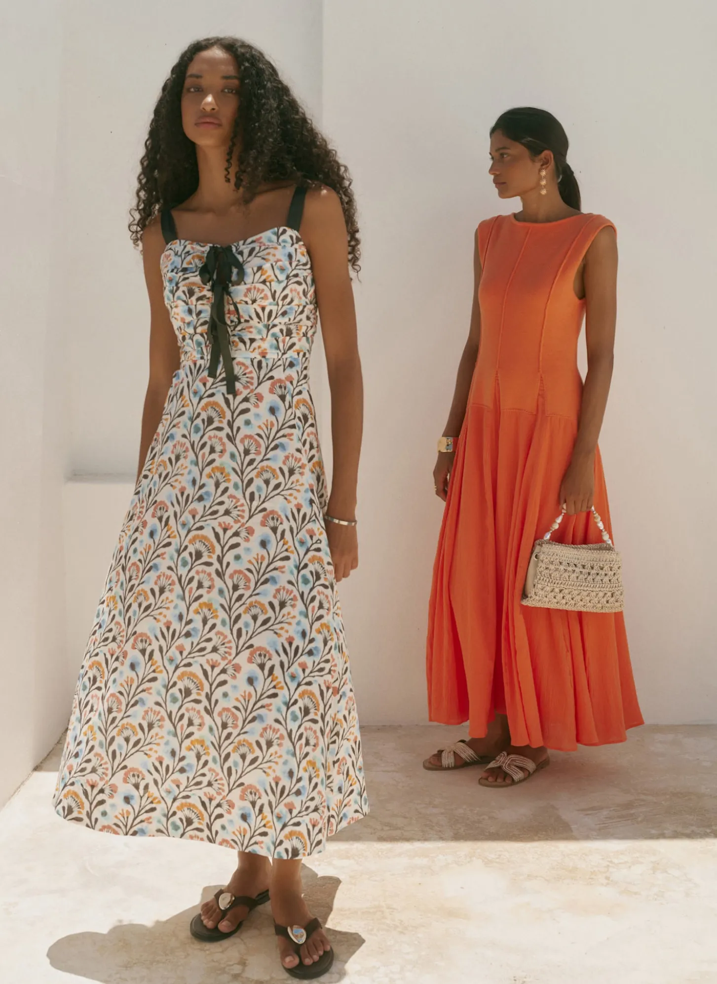 Blue Cotton Floral Print Midi Dress
