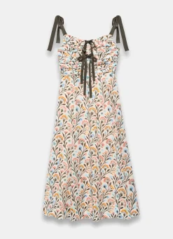 Blue Cotton Floral Print Midi Dress
