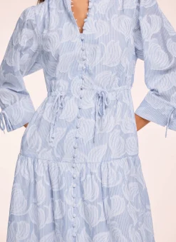 Blue Cotton Floral Shirt Midi Dress