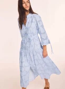 Blue Cotton Floral Shirt Midi Dress