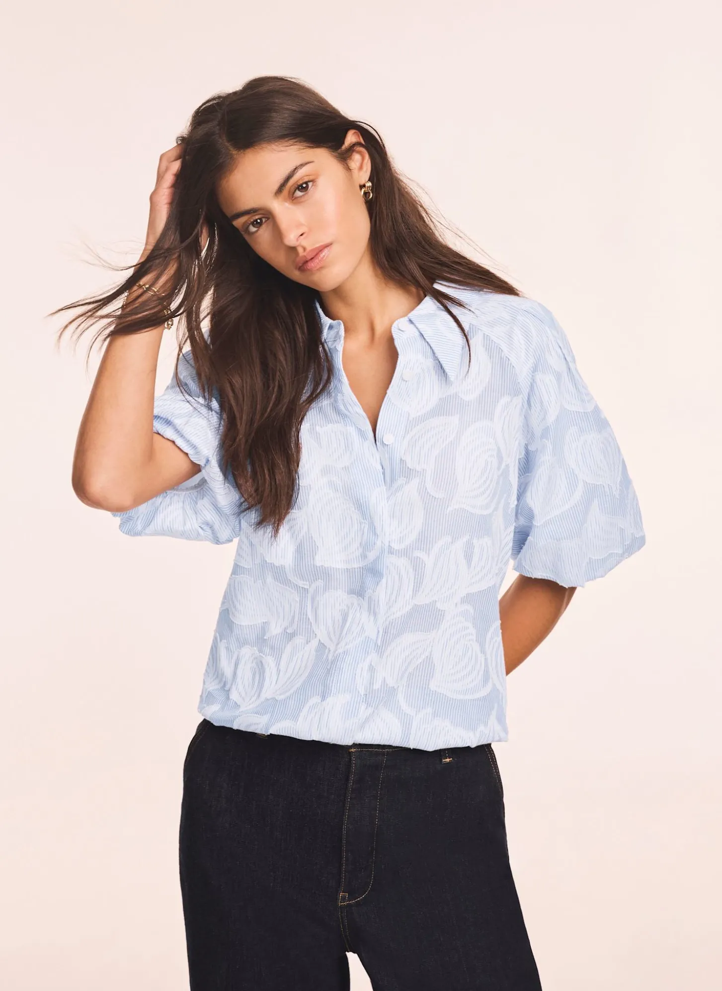 Blue Cotton Jacquard Striped Shirt