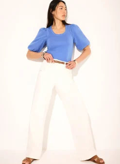 Blue Cotton Puff Sleeve Top