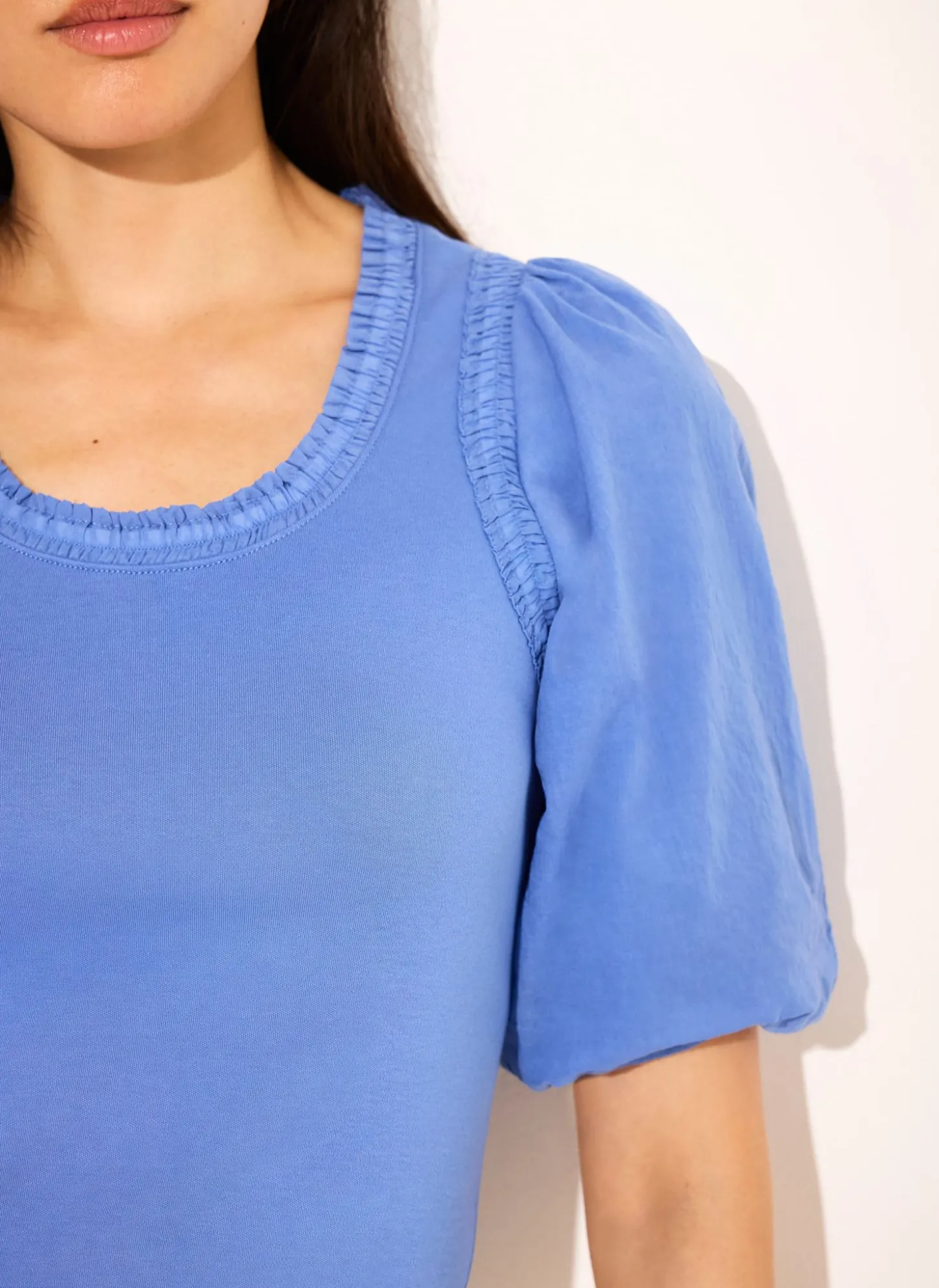 Blue Cotton Puff Sleeve Top