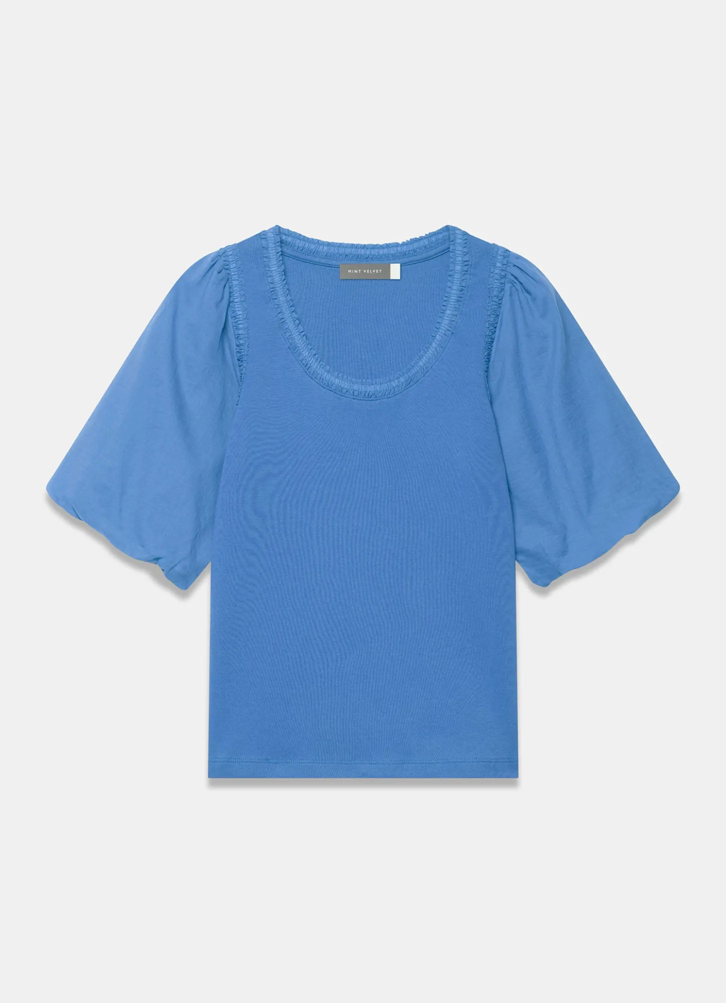 Blue Cotton Puff Sleeve Top
