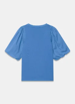 Blue Cotton Puff Sleeve Top